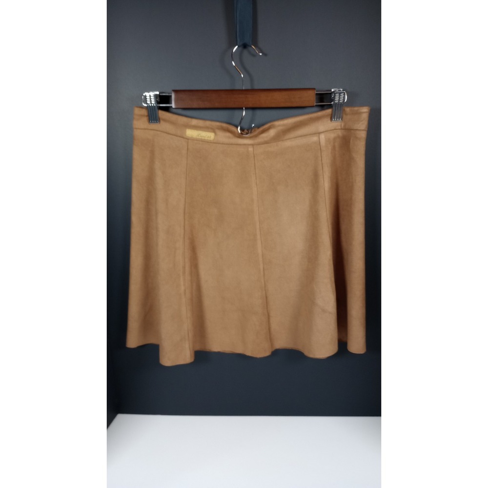 Level 99 Skirt Womens 26 Brown Tan Faux Suede Mini Flare Boho Cowgirl